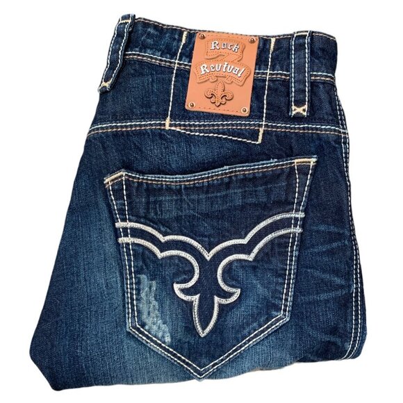 Vintage Rock Revival Embroidered Jeans Size 33 JAKE Blue - Picture 1 of 12